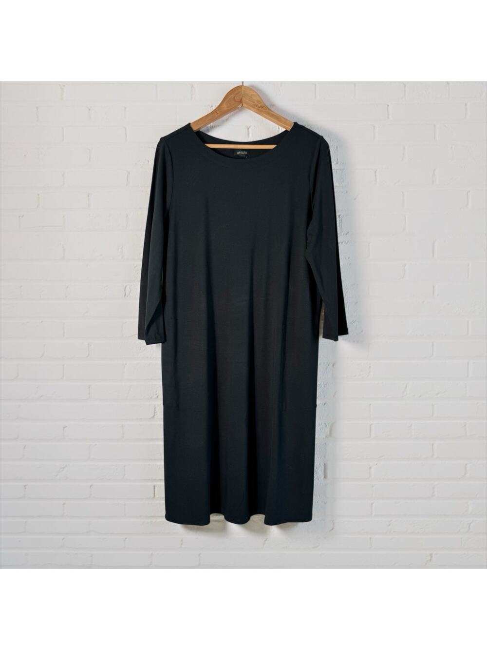 NWT J Jill Wearever Jersey Midi Dress Size M Black Classic Minimalist Casual
